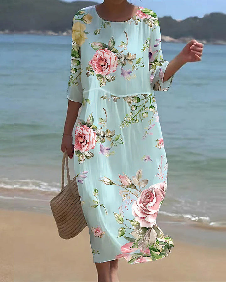 Rowena | Elegant Tummy-Covering Floral Dress